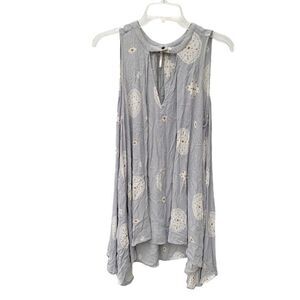 Free People Size XS Gray Sleeveless Tunic Mini Dress Boho Cut Out Rayon